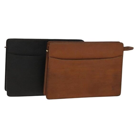 LOUIS VUITTON Epi Pochette Homme Clutch Bag 2Set Black Brown LV Auth 139924 - Picture 1 of 15